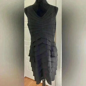Adrianna Papell Little Black Dress is sexy and flattering mesh tiered size 14 P